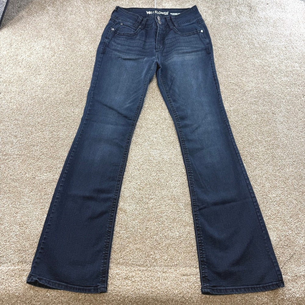 WallFlower Luscious Curvy Fit Bootcut Jeans Dark Wash Indigo 9 Long Y2K Western